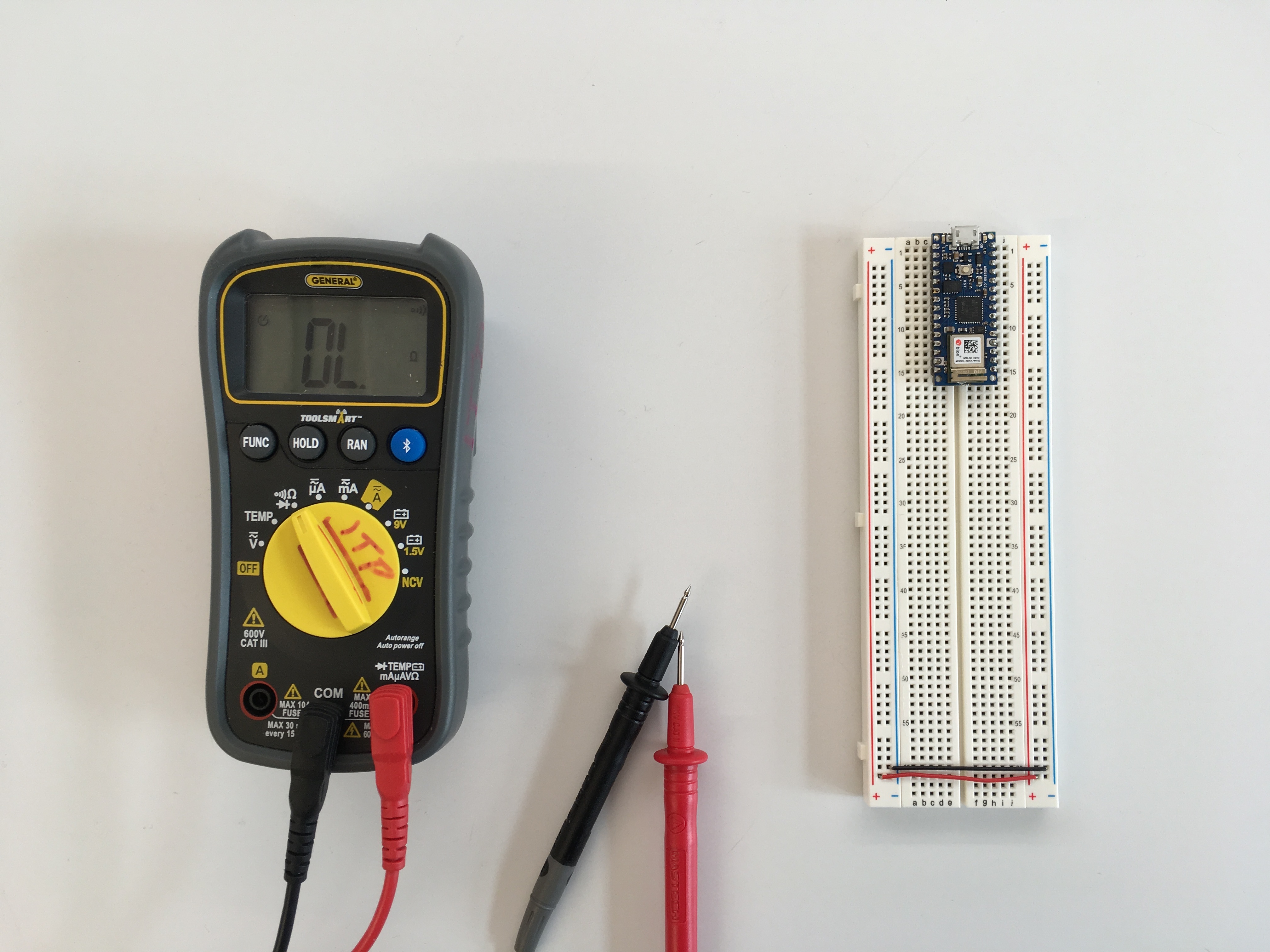 Setting up the breadboard, part 1: connecting the breadboard's side rows to each 